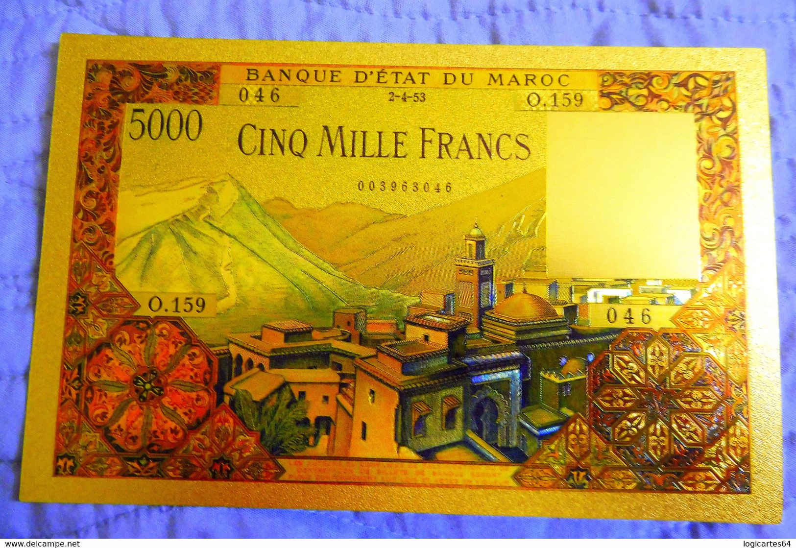 ★ MAROC : BILLET POLYMER " OR " AVEC COULEURS DU 5000 FRANCS ANNEES 1950 ★ - Marokko