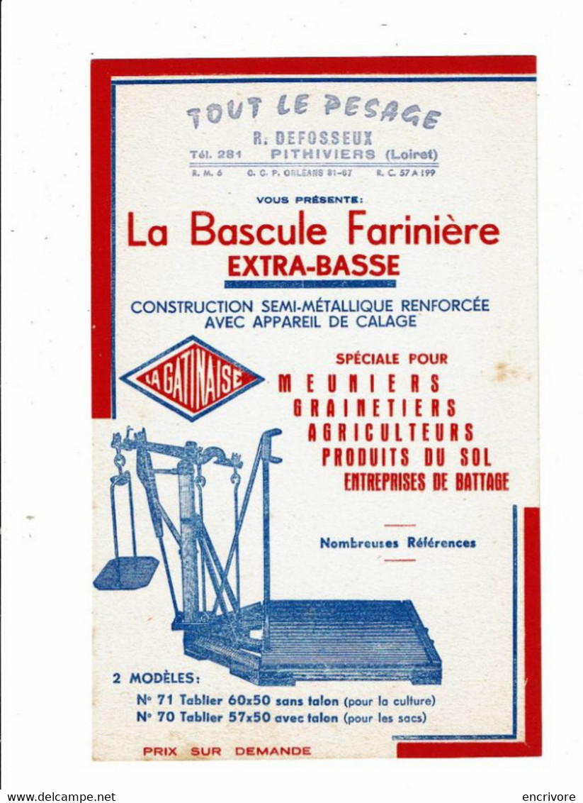 Buvard Bascule Farinière LA GATINAISE Tout Le Pesage R DEFOSSEUX Meunier Agriculteurs Grainetiers - Landbouw