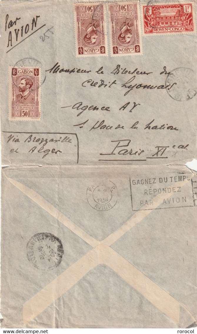 GABON LIBREVILLE LETTRE 1936 AFFRANCHISSEMENT MIXTE GABON / CONGO AVT CREATION AEF - Covers & Documents