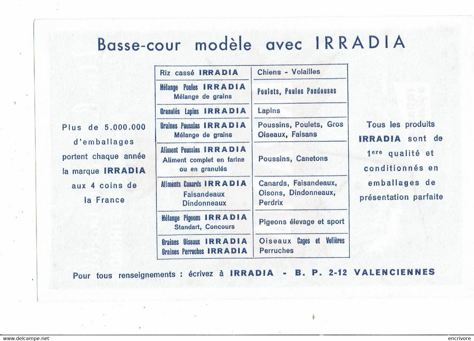 Buvard IRRADIA Basse Cour Modèle Aliments Irradia Lapin Coq Poule - Agriculture