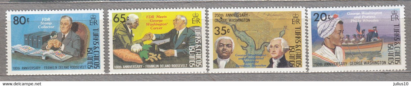 TURKS CAICOS ISLANDS 1982 Famous People G.Washington F.D.Roosevelt MNH(**) Mi 589-592 #27372 - George Washington