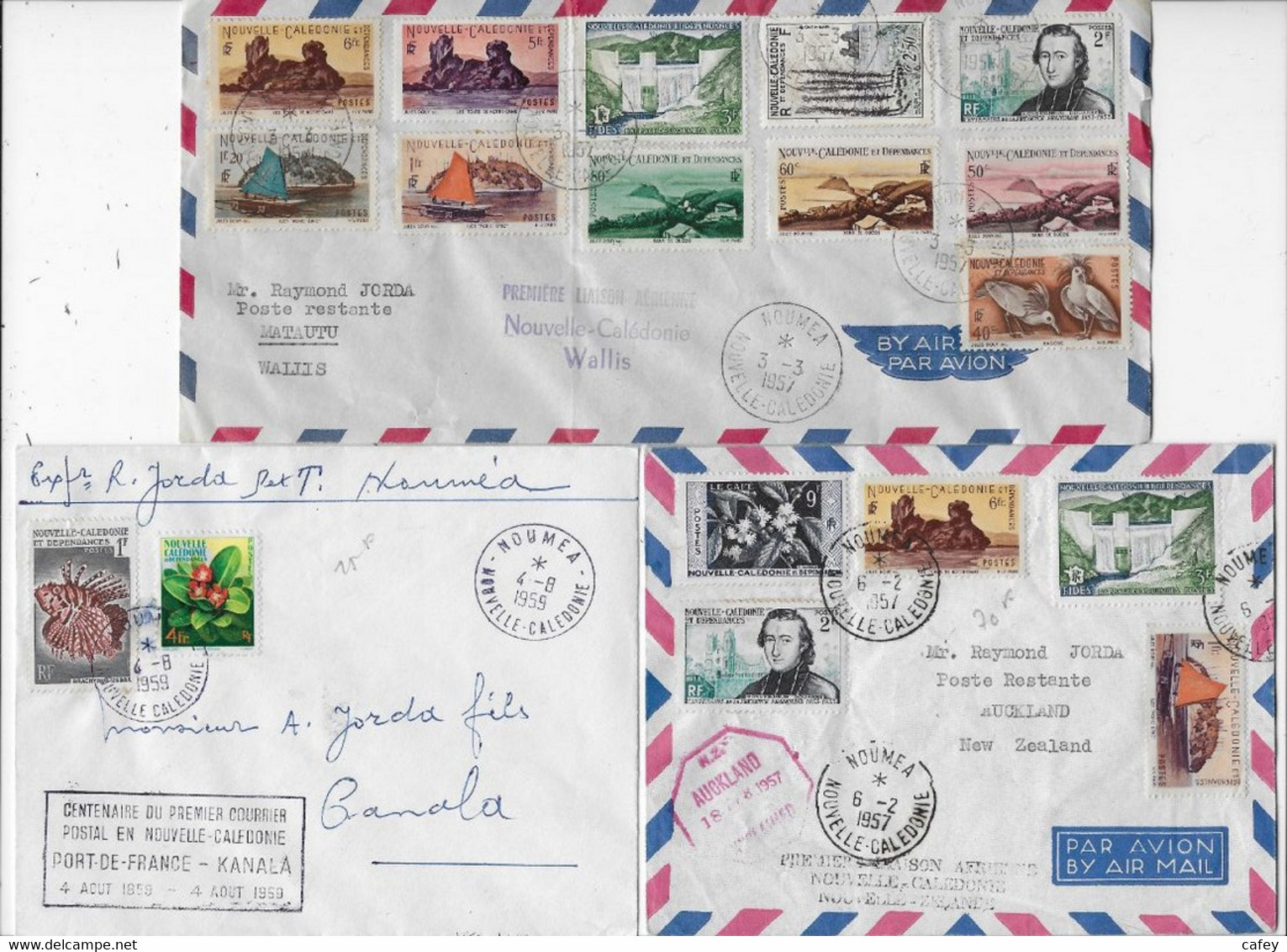 3 Belles Lettres NOUMEA NOUVELLE CALEDONIE 1957/59 Poste Aérienne Beaux Timbres - Cartas & Documentos