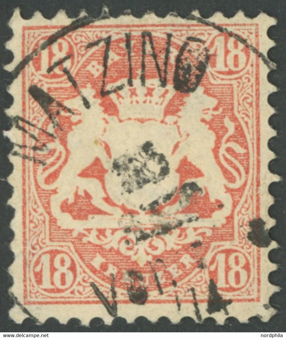 BAYERN 27Xb O, 1870, 18 Kr. Dunkelziegelrot, Wz. Enge Rauten, K1 MATZING, Pracht, Gepr. Sem, Mi. 240.- - Other & Unclassified