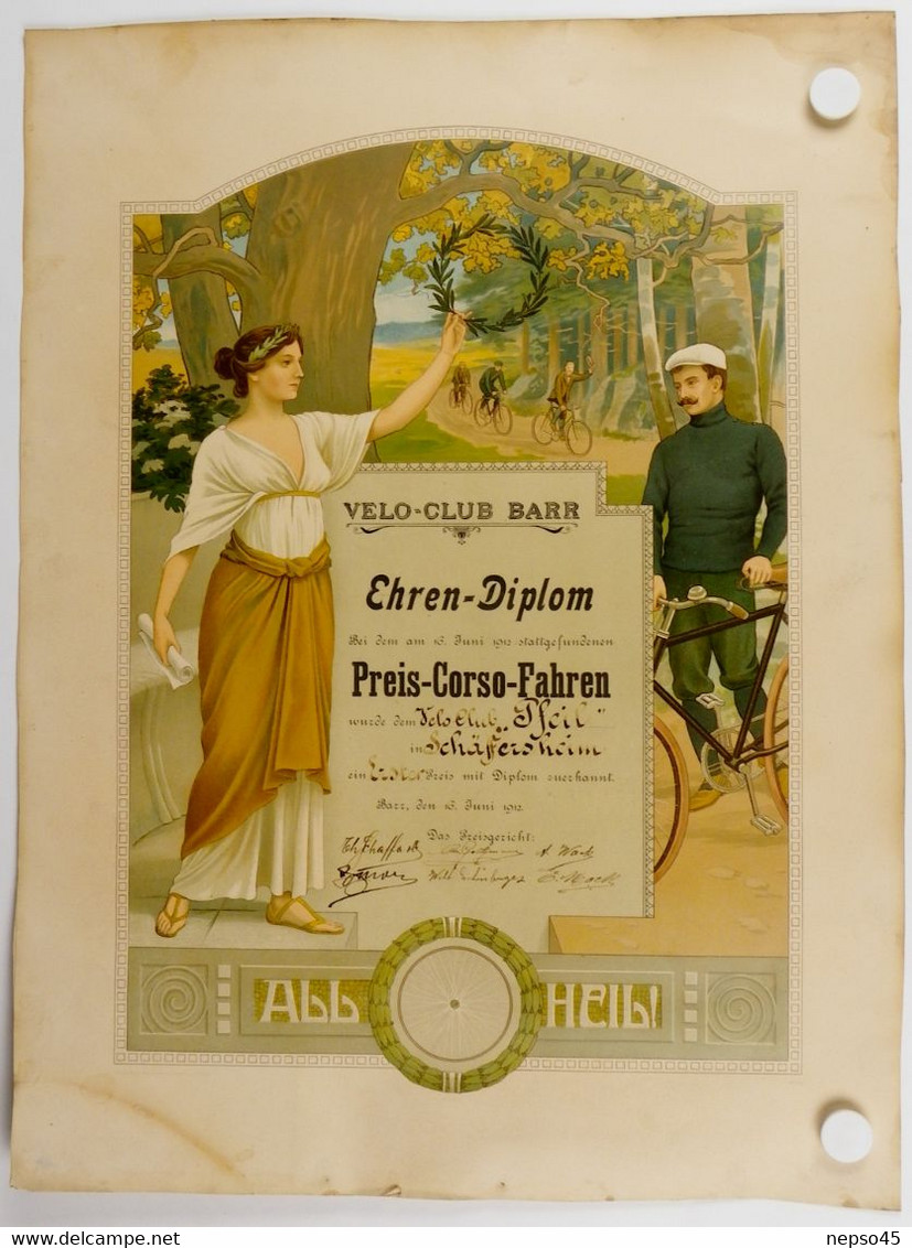 Barr Alsace Allemande Annexée.course Cycliste Du 16 Juin 1912.diplôme De Vainqueur. - Cyclisme