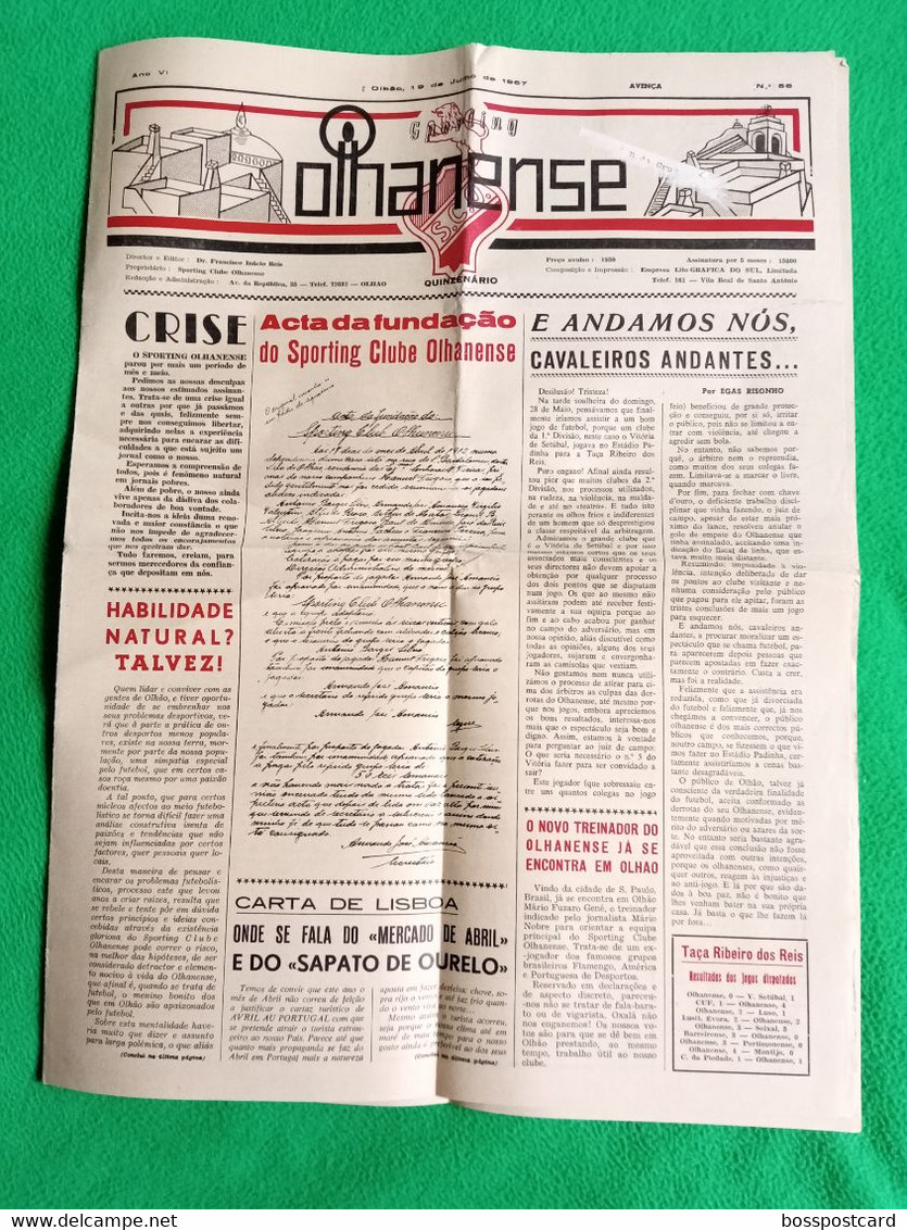 Olhão - Jornal O  Olhanense Nº 58, 19 De Julho De 1967 - Imprensa. Faro. Portugal. - Algemene Informatie