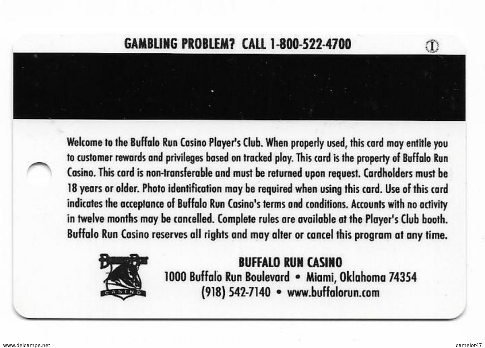 Buffalo Run Casino, Miami, OK, U.S.A., Older Used BLANK Slot Or Player's Card, # Buffalorun-3blank - Casino Cards