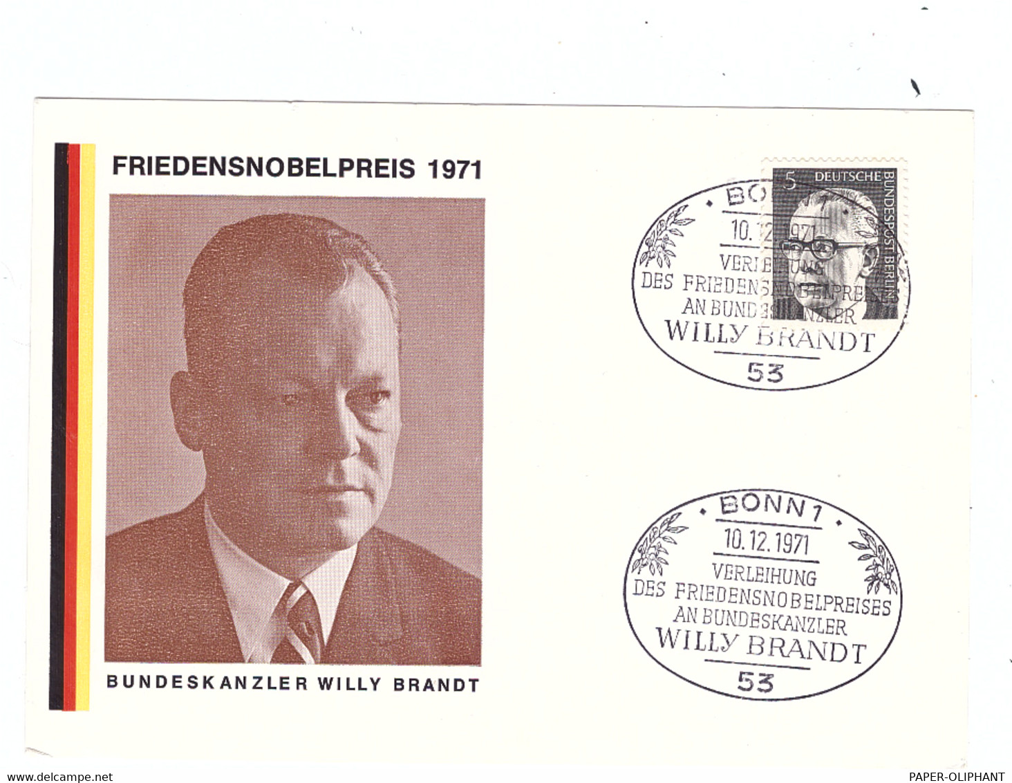 NOBELPREISTRÄGER - WILLY BRANDT, Verleihung Des Friedensnobelpreises 1971 - Prix Nobel