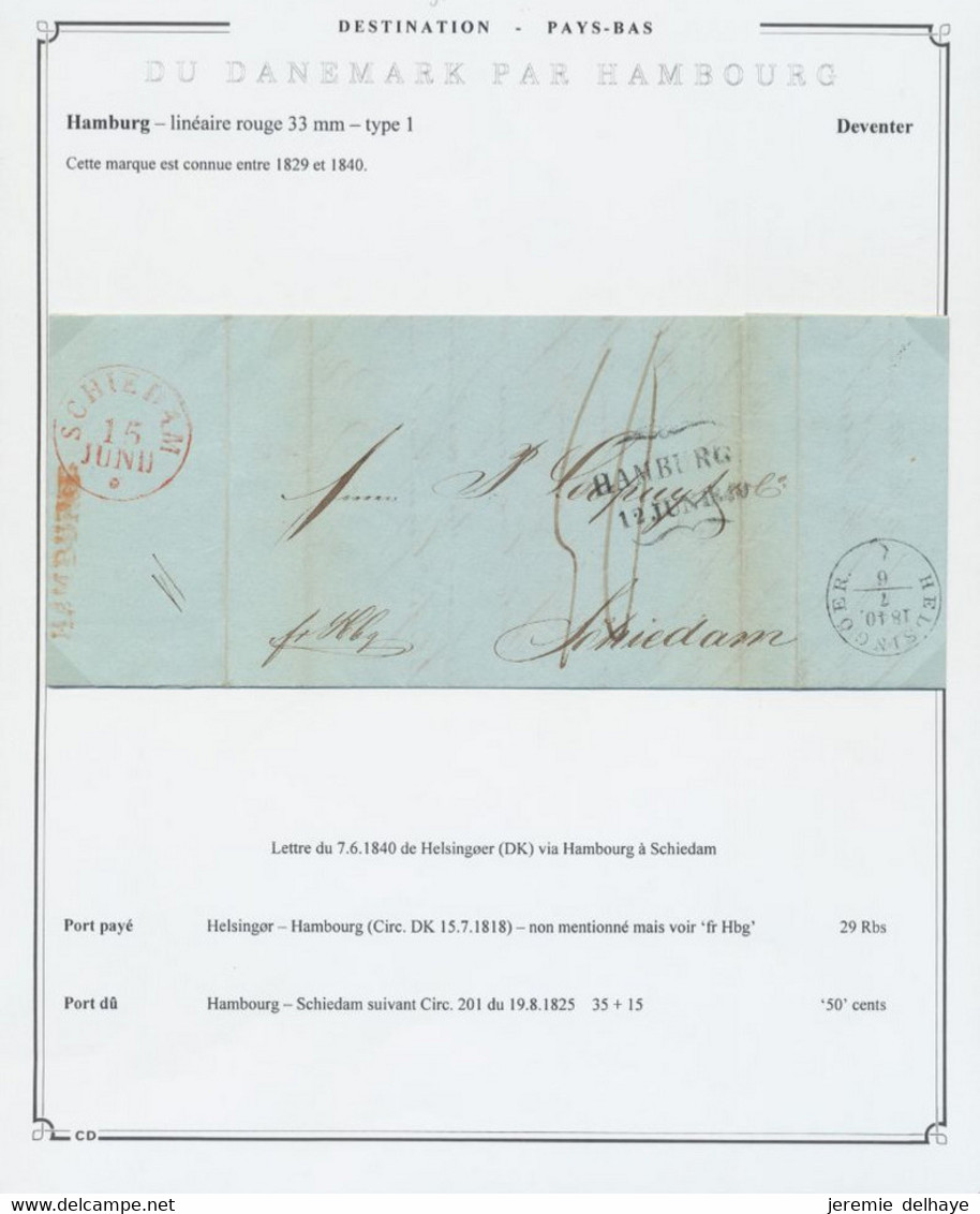 Précurseur - L. Datée De Helsingøer (Danemark 7/6/1840) Via Hambourg (double Marque) > Schiedam (Hollande) - ...-1851 Préphilatélie