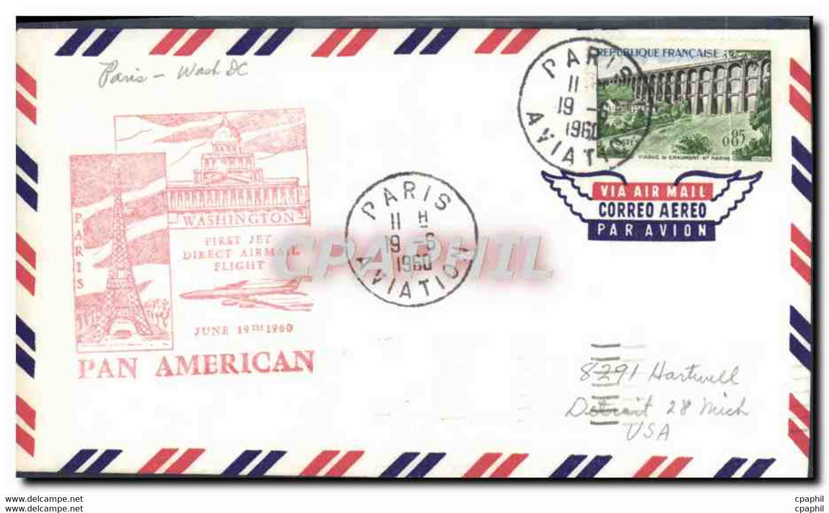 Lettre France 1er Vol Pan American 19 6 1960 - 1960-.... Brieven & Documenten