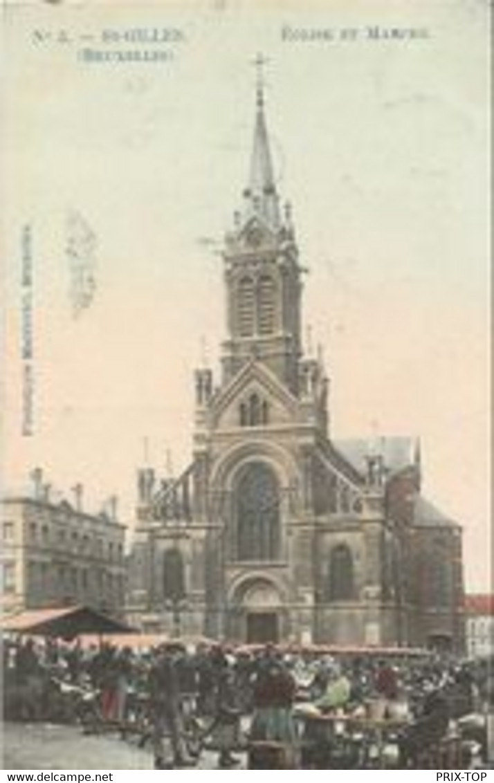 REF4155/ CP-PK Saint Gilles - Bruxelles Eglise Et Marché Animée - St-Gilles - St-Gillis