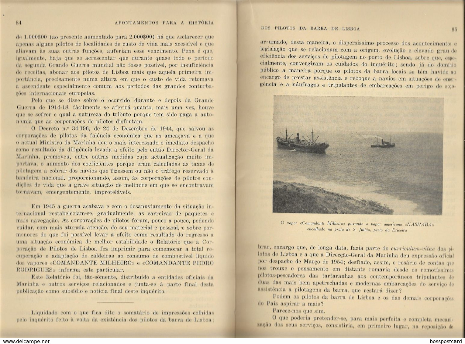 Lisboa - Apontamentos para a História dos Pilotos da Barra de Lisboa, 1957 - Marinha - Barco - Navio - Paquete Portugal