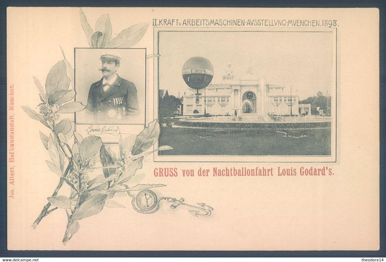 Ballon Sphérique Aerostation Gruss Von Der Nachtballonfahrt Louis Godart's Exposition Munchen 1898 - Globos