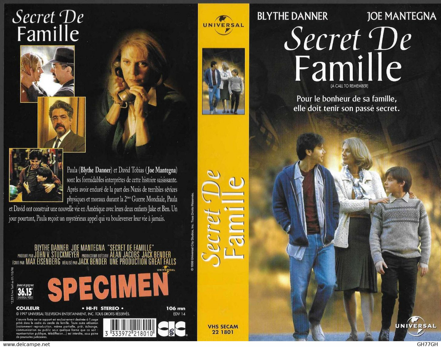 "SECRET DE FAMILLE" -jaquette SPECIMEN Originale UNIVERSAL VIDEO -a Call To Remember - Action, Adventure