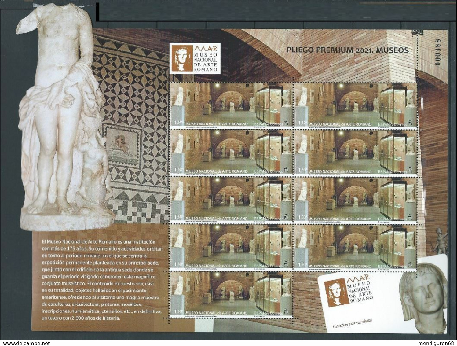 ESPAGNE SPANIEN SPAIN ESPAÑA 2021 MUSEUM ROMAN ART (MÉRIDA) PREMIUN PANE ED 5468 MI 5518 YT 5223 SC 4501 SG 5469 - Unused Stamps