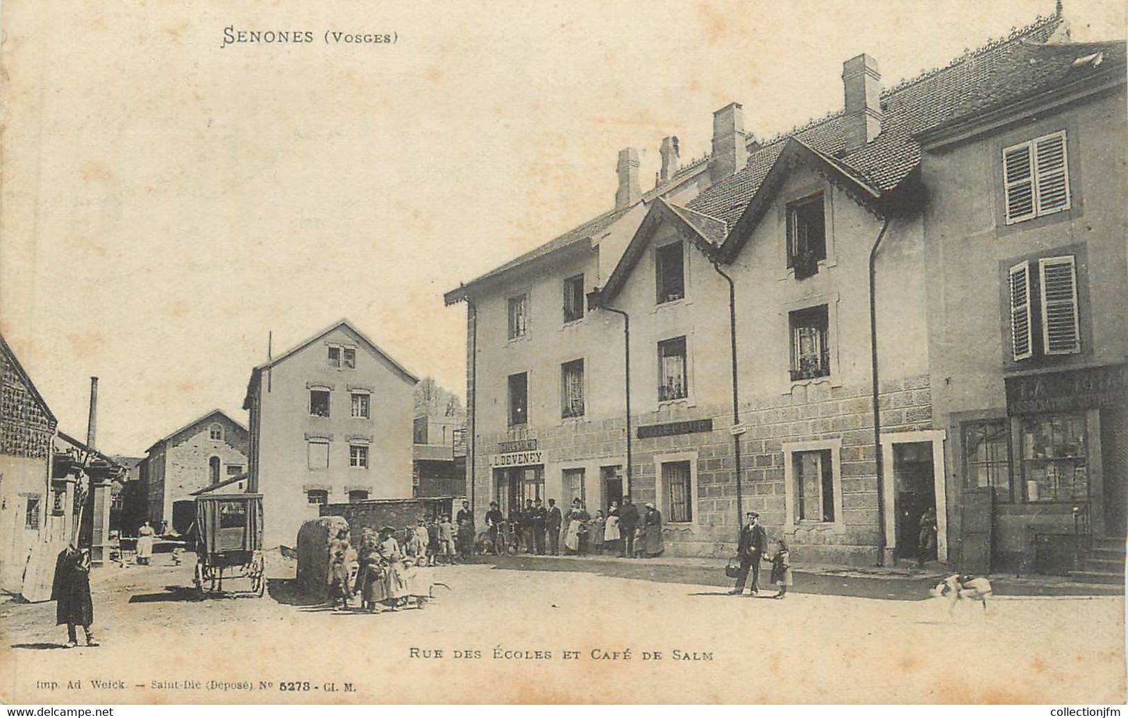 CPA FRANCE 88 " Senones, Rue Des Ecoles Et Café De Salm" - Senones