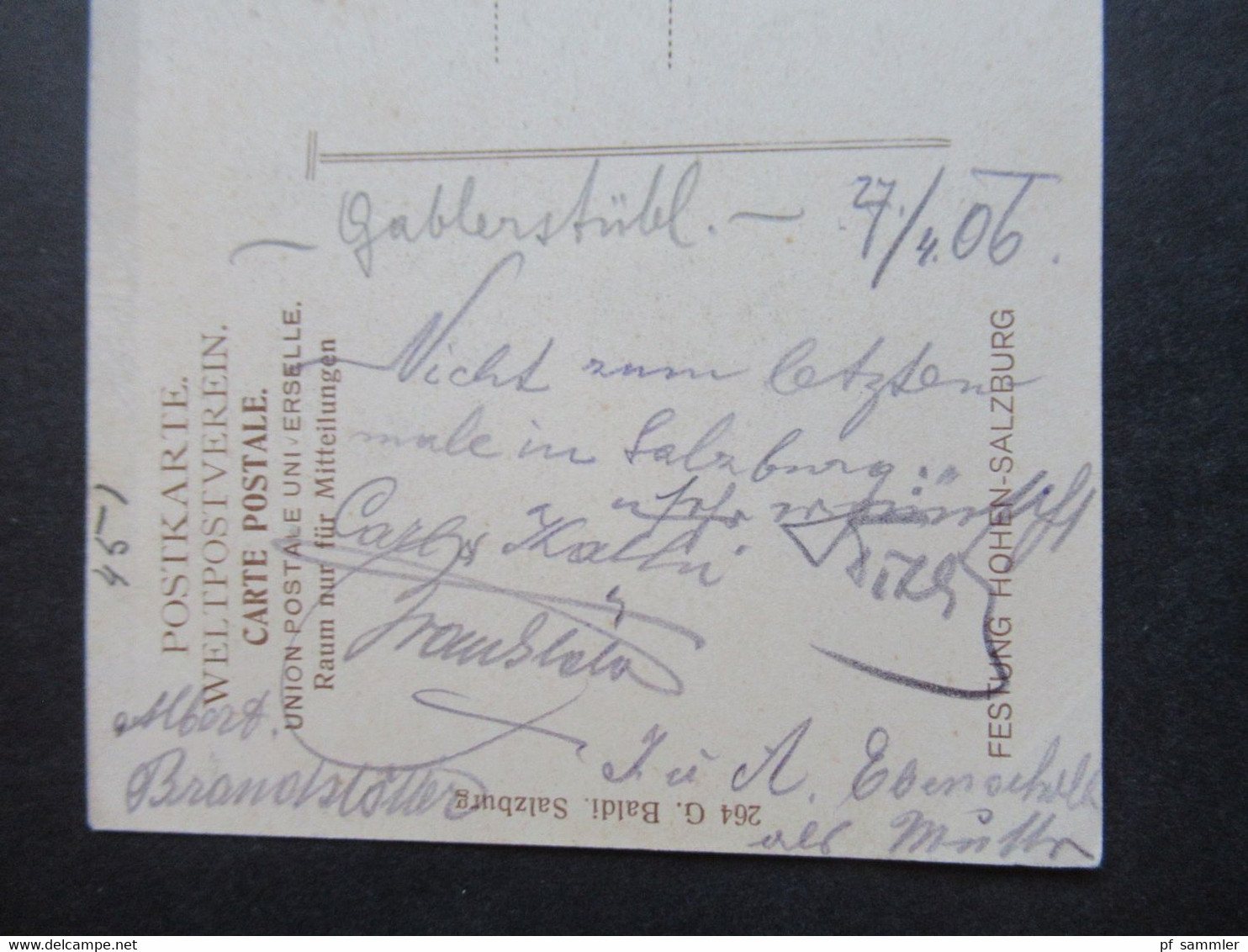 AK Österreich 1906 Salzburg Festung Hohen - Salzburg Verlag G. Baldi, Salzburg Geschrieben Im Gablerstübl - Salzburg Stadt