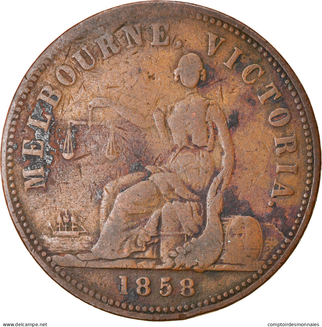 Monnaie, Australie, Victoria, Penny, 1858, TB, Cuivre, KM:Tn104 - Fichas (Prisioneros De Guerra)