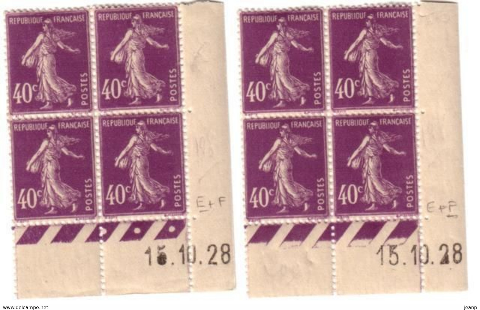 40c Semeuse Yvert 236, Paire E+F Du 15-10-28, ** - ....-1929