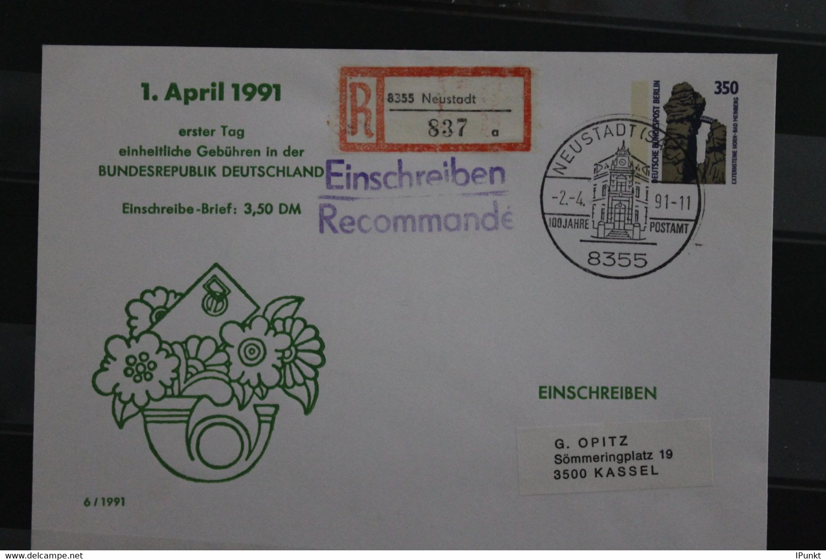 Deutschland 1991, Ersttag Deutschlandweit Einheitliche Postgebühren, Wertstempel 350 Pf. Sehenswürdigkeiten - Enveloppes Privées - Oblitérées