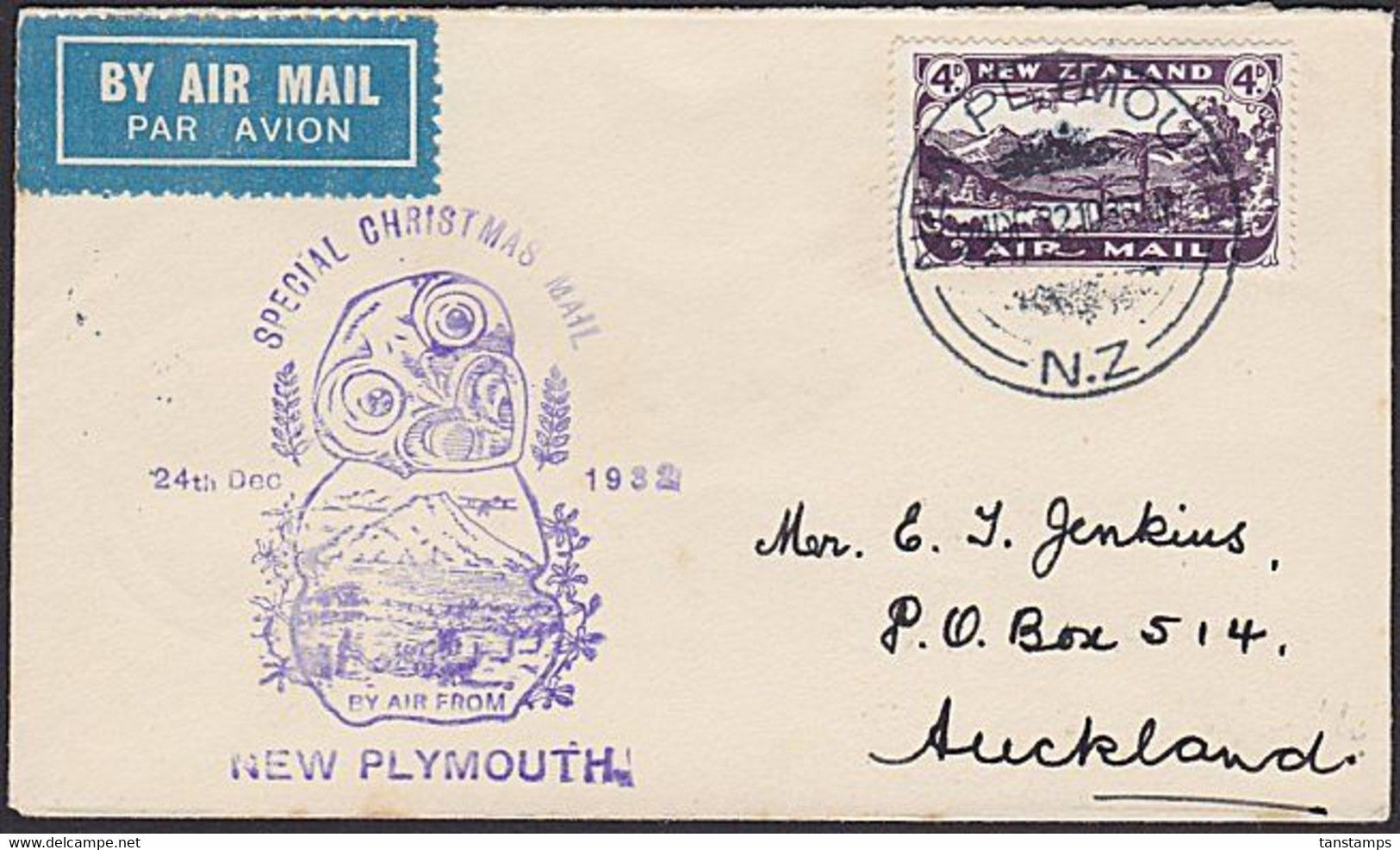 SPECIAL CHRISTMAS FLIGHT 1932 NEW PLYMOUTH - AUCKLAND * - Luftpost