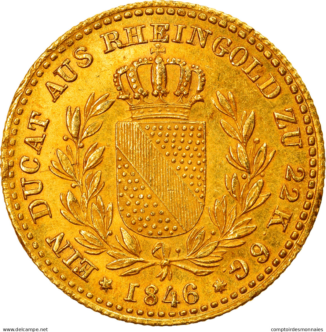 Monnaie, Etats Allemands, BADEN, Ducat, 1846, Très Rare, SUP+, Or, KM:215 - Monedas En Oro