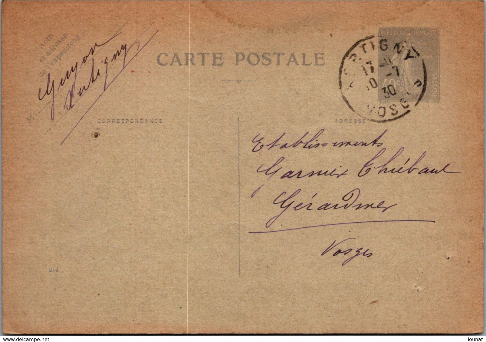 88 XERTIGNY - GUYON - Entiers Postaux -  Année 1930 - Xertigny