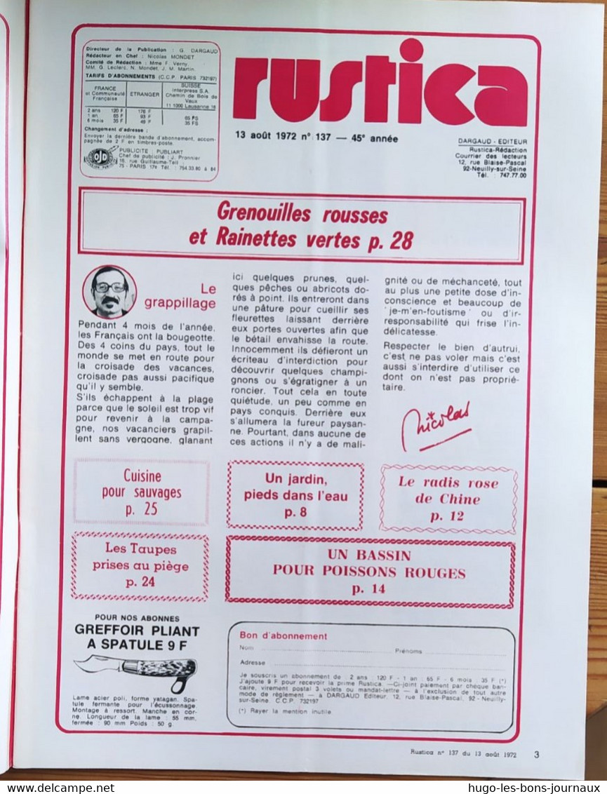 Rustica_N°137_13 Août 1972_cuisines Pour Fauves_le Jardin D'un été - Garten