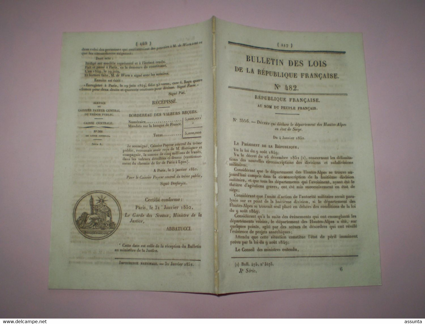 Bulletin Des Lois: Hautes Alpes En état De Siège. Concession Du Chemin De Fer De Paris à Lyon, Convention Clauses,tarifs - Décrets & Lois