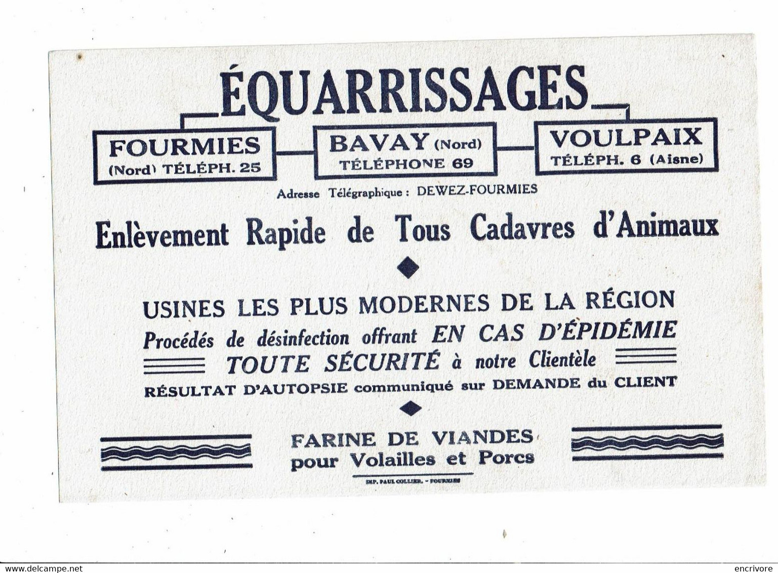 2 Buvard EQUARRISSAGES Fourmies Bavay Voulpaix Farine De Viandes Pour Volailles Et Porcs - Agricultura