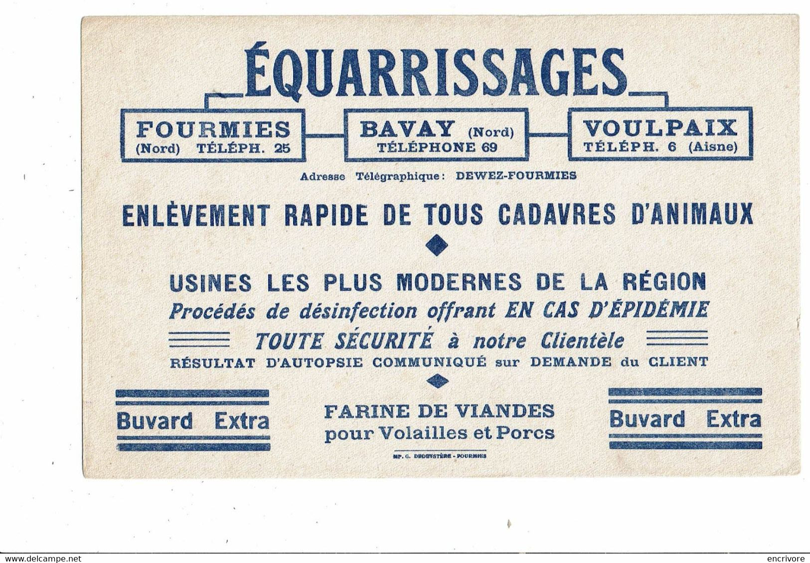 2 Buvard EQUARRISSAGES Fourmies Bavay Voulpaix Farine De Viandes Pour Volailles Et Porcs - Agricultura