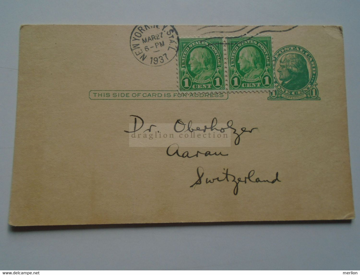 D178793 USA -Postal Stationery Cancel - Ca 1937 New York -Hospital For Joint Diseases Madison Avenue - To Switzerland - 1921-40