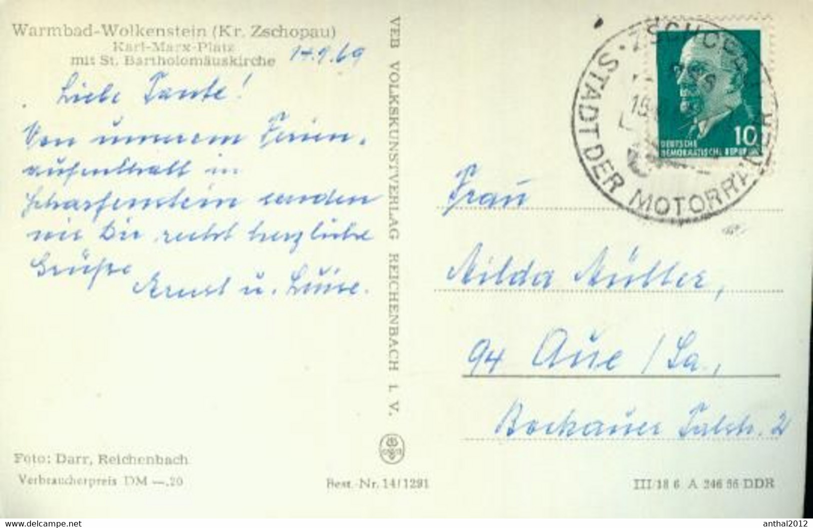 Rarität Wolkenstein Kr. Zschopau Karl-Marx-Platz Bartholomäuskirche Sonderstempel Motorrad 14.9.1969 - Zschopau