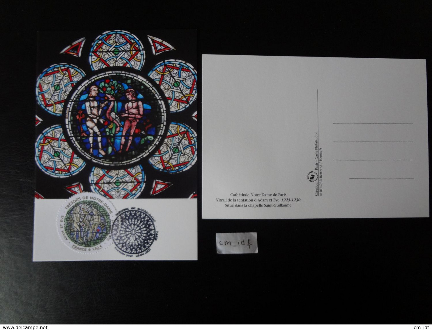 FRANCE 2021 1,50  TRÉSORS DE NOTRE DAME ADAM ET EVE OBLITÉRATION PREMIER JOUR 23.04.2021  CARTE POSTALE  F.D.C. VITRAIL - 2020-…