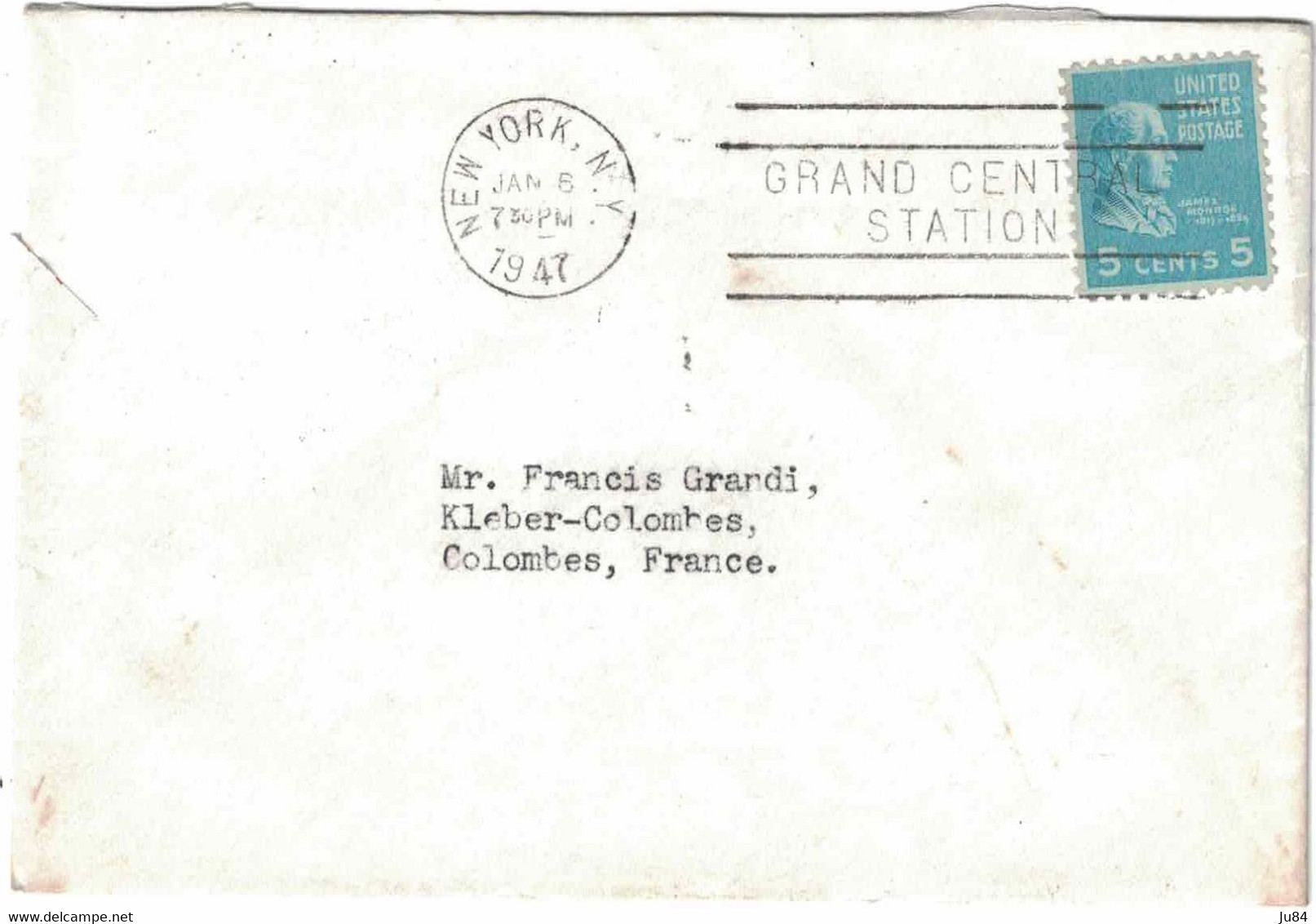 Etats-Unis - New York - Grand Central Station - Lettre Pour La France - Colombes - 6 Janvier 1947 - Used Stamps