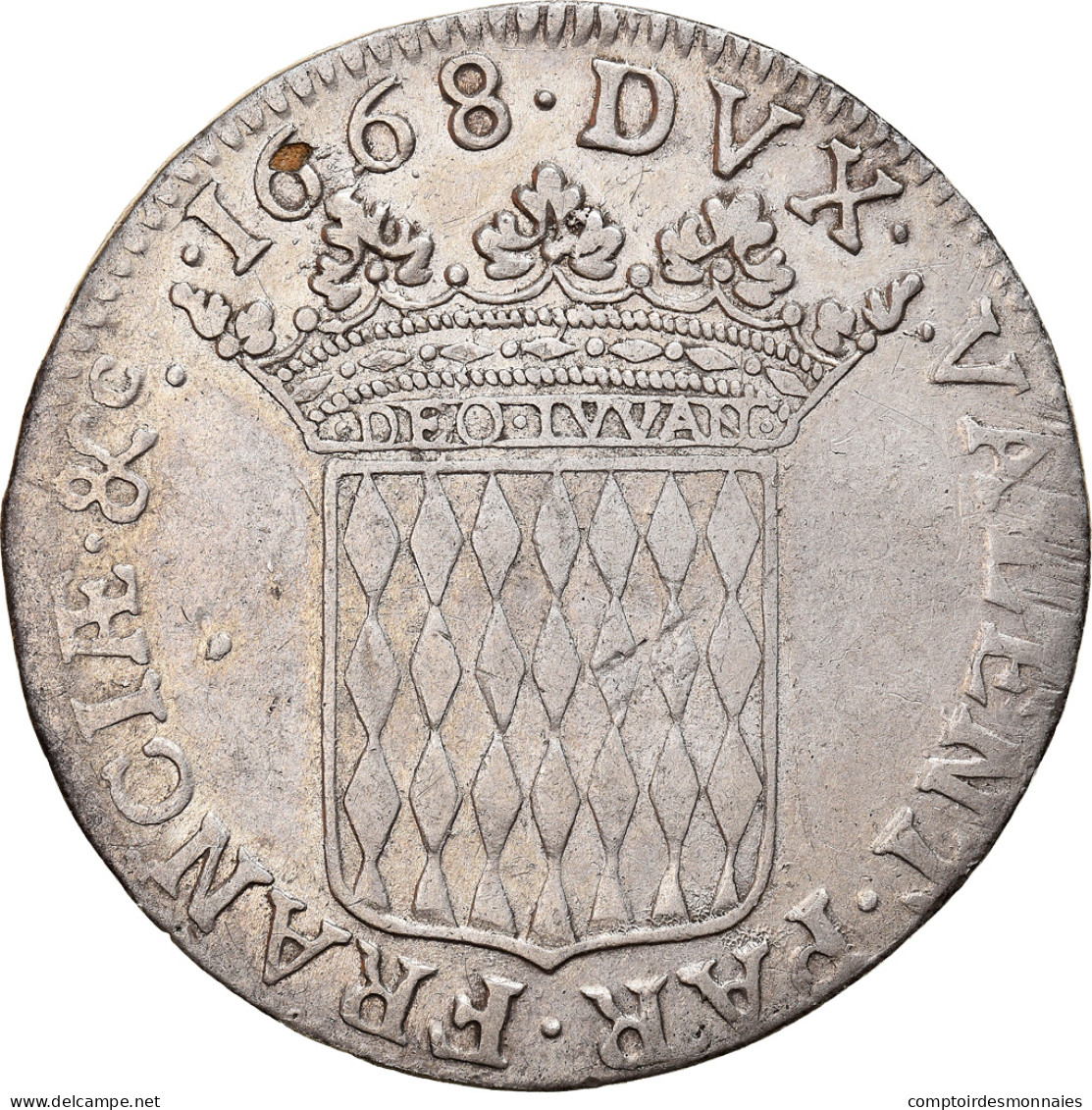 Monnaie, Monaco, Louis I, Scudo, Ecu, 60 Sols, 1668, Monaco, Très Rare, TB+ - 1505-1795 From Lucien Ier To Honoré III