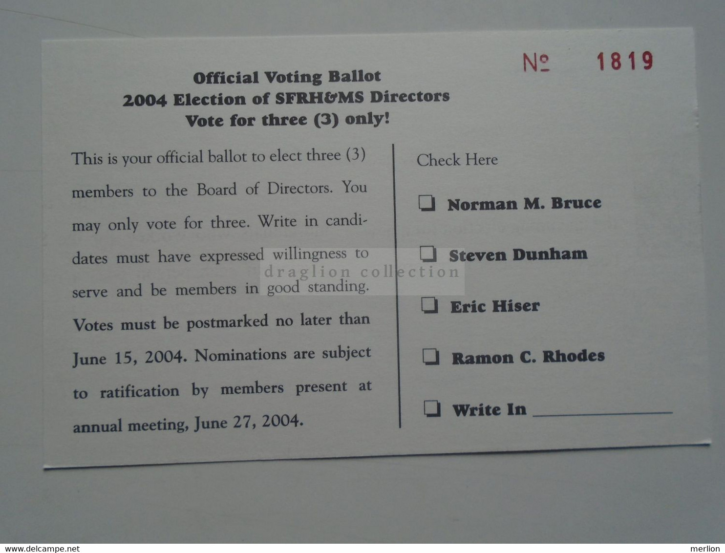 D178810  USA -Postal Stationery   2004  -  Santa Fe Railway   -  Derby, KS   Official Ballot - 2001-10