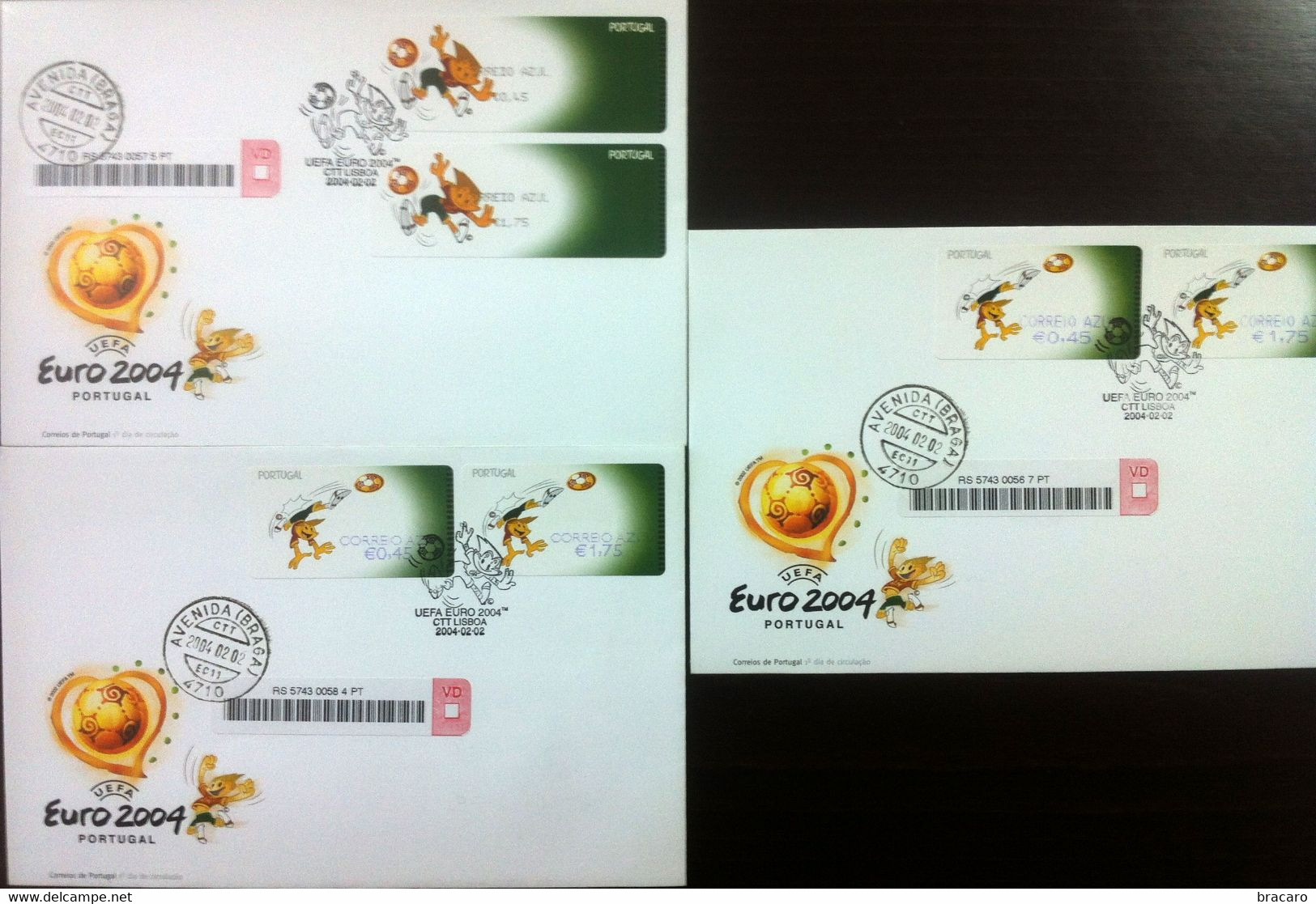 Portugal - ATM Machine Stamps - FDC (cover) X 3 - EURO'04 2004 (futebol / Football) - Registered, Cancel Braga - Franking Machines (EMA)