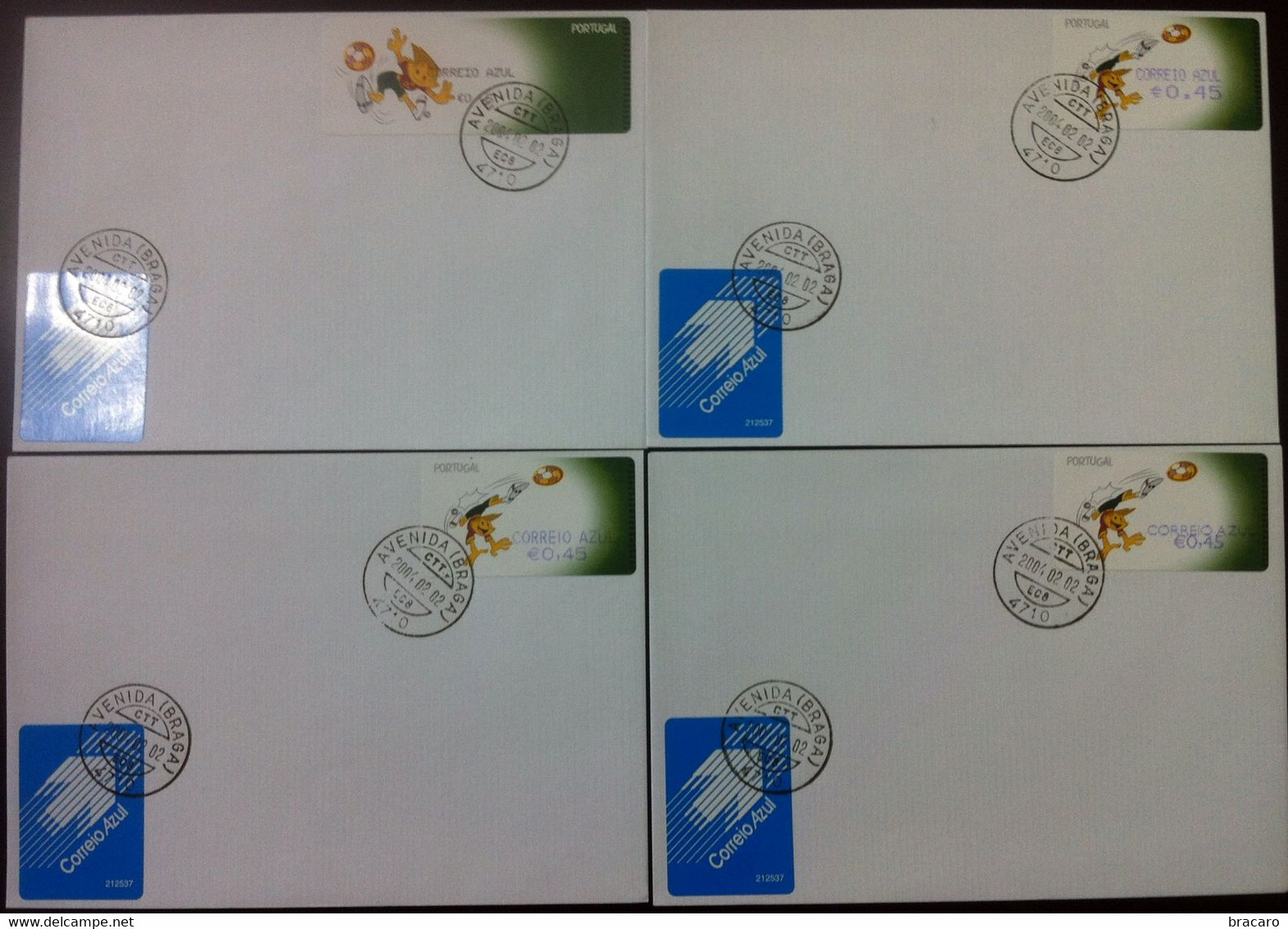 Portugal - ATM Machine Stamps - Cover X 8 - EURO'04 2004 (futebol / Football) - CORREIO AZUL, Cancel Braga - Franking Machines (EMA)