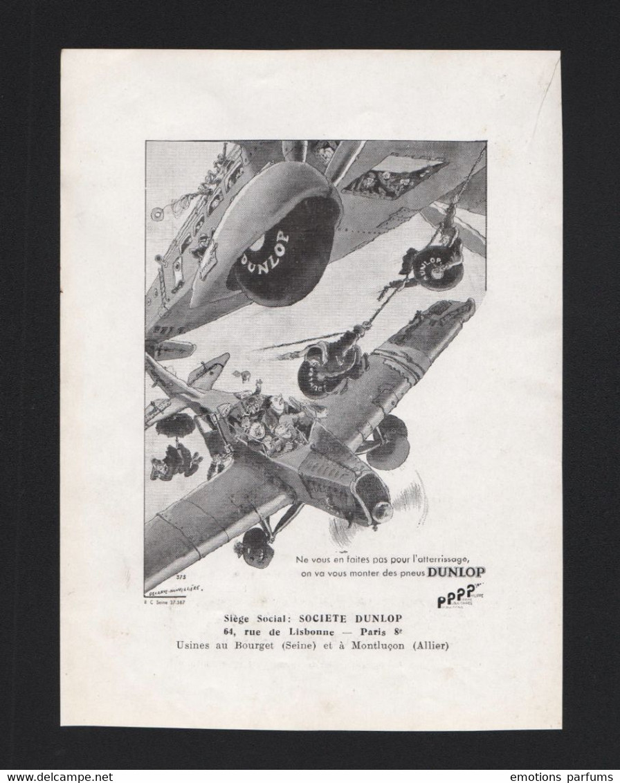 Publicité Papier 1934  Voitures Automobiles Pneu DUNLOP Illustré Delarue-Nouvellière Avions - Publicités