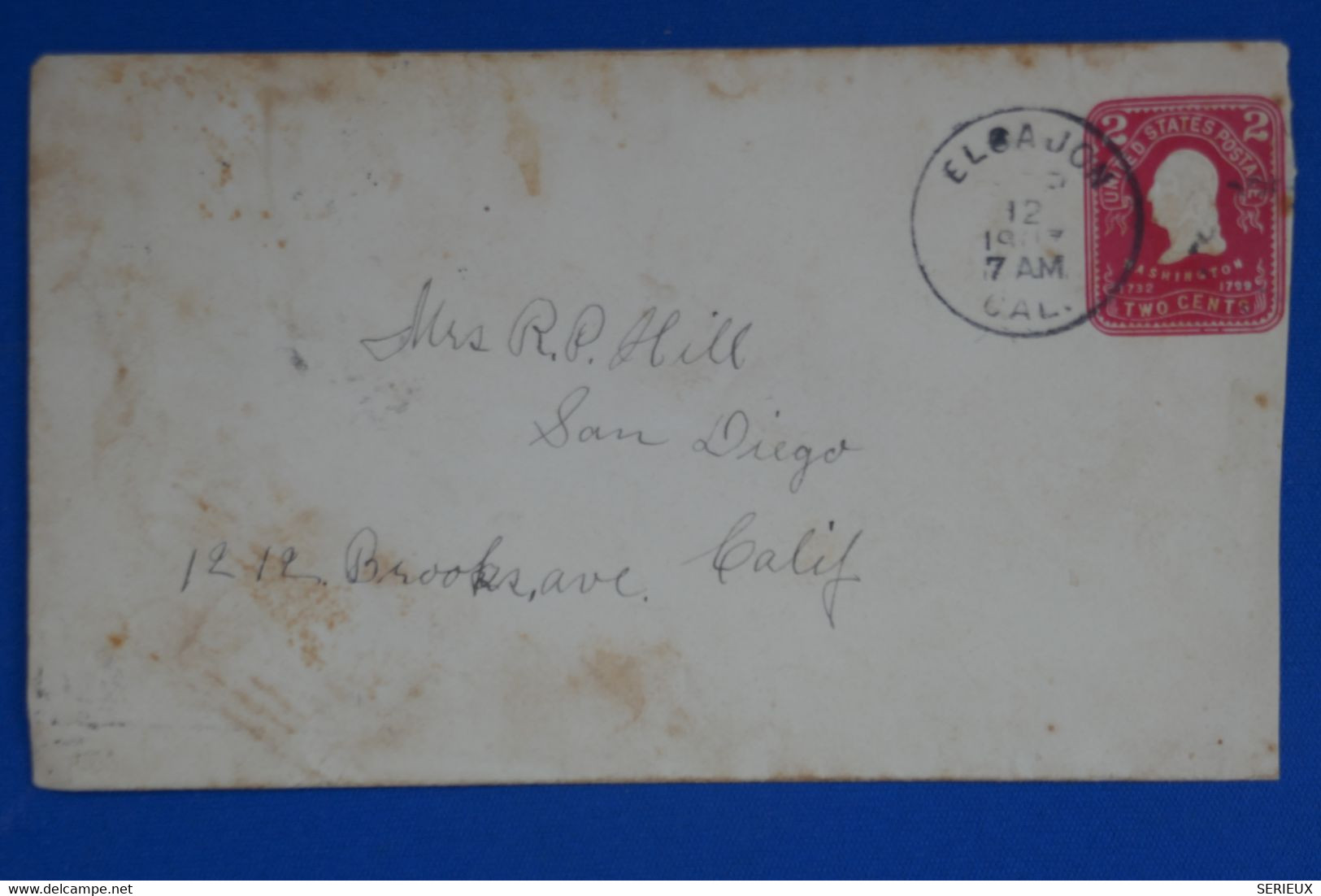 R14 ETATS UNIS  BELLE LETTRE RARE 1907 ELCAJON POUR SAN DIEGO CALIF. + AFFRANCHISSEMENT INTERESSANT - Brieven En Documenten