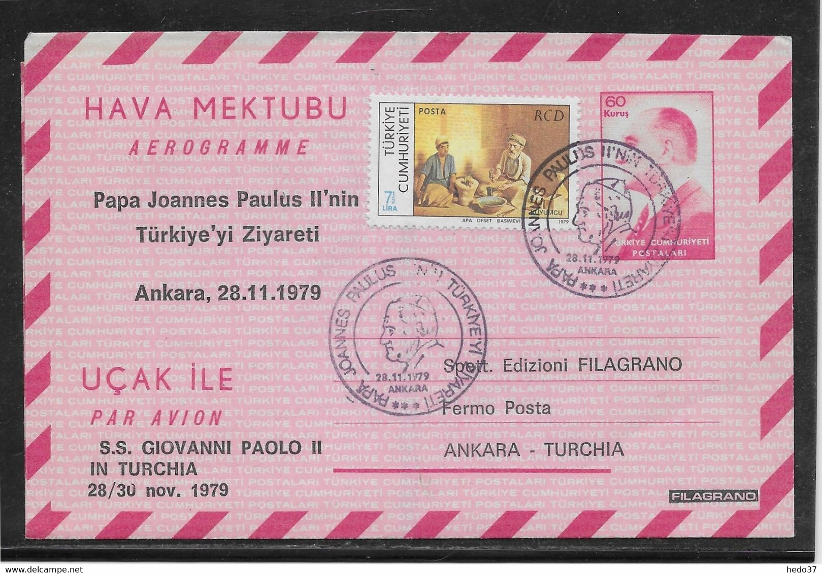 Turquie - Aérogramme - Thème Papes - TB - Postal Stationery