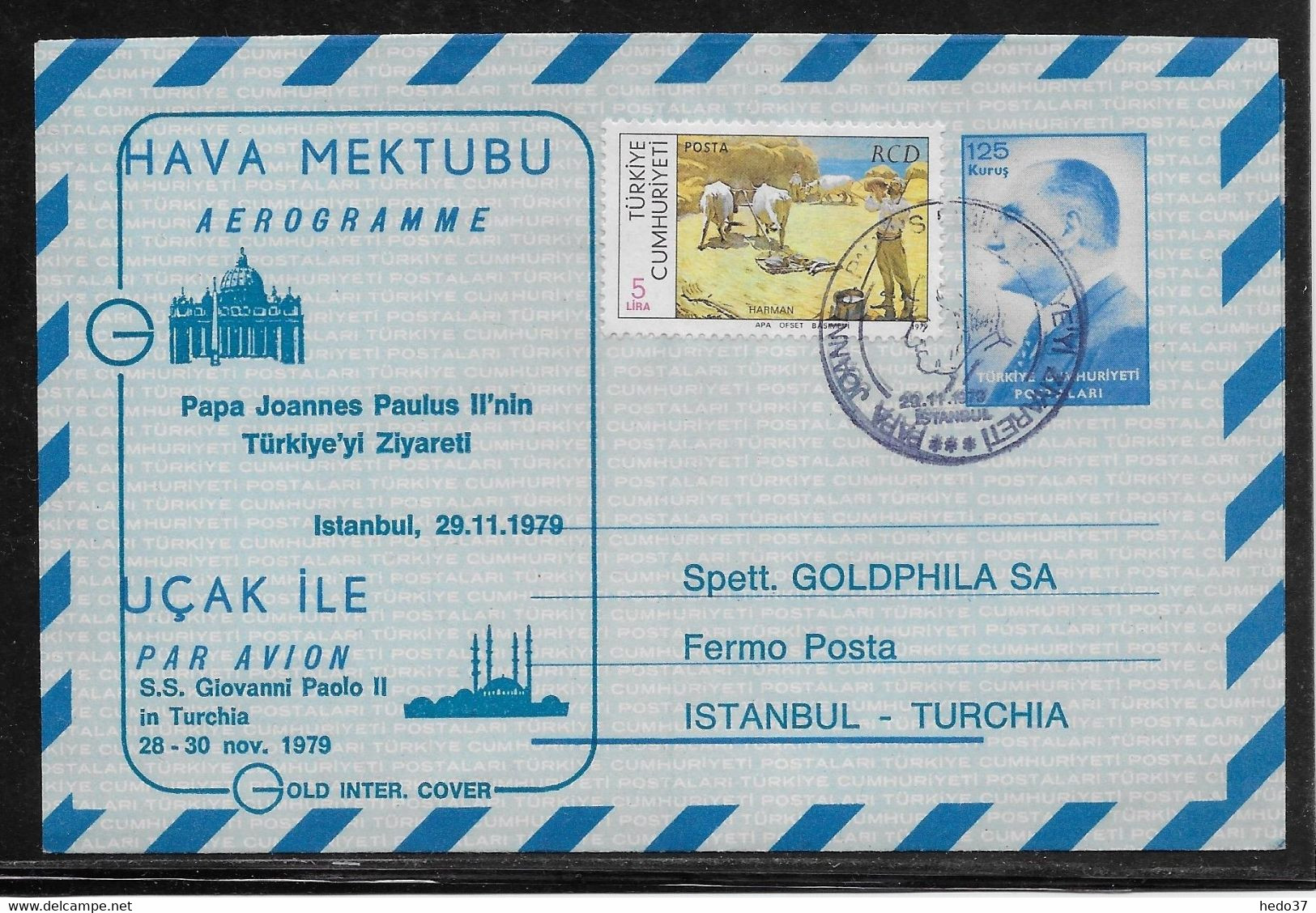 Turquie - Aérogramme - Thème Papes - TB - Entiers Postaux