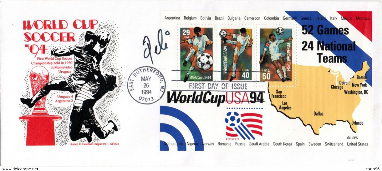 1994  WORLD CUP SOCCER USA '94 PELE' SIGNED COVER - BOLAFFI / SASSONE - 1950 – Brazilië