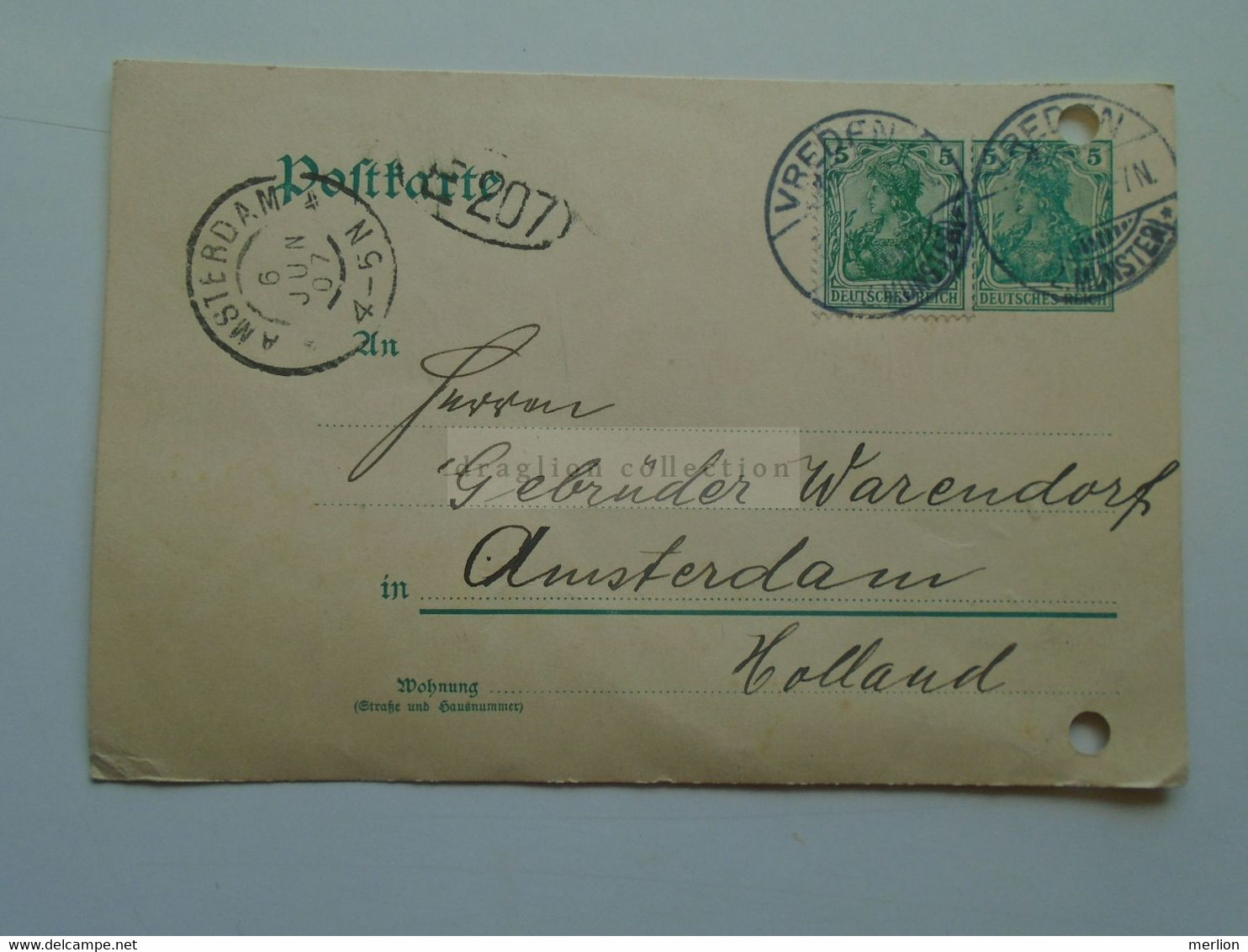 D178840  Deutschland - Postkarte - 1907  Vreden In Nordrhein Westfalen - Sent To  Gebr. Warendorf  Amsterdam - Other & Unclassified