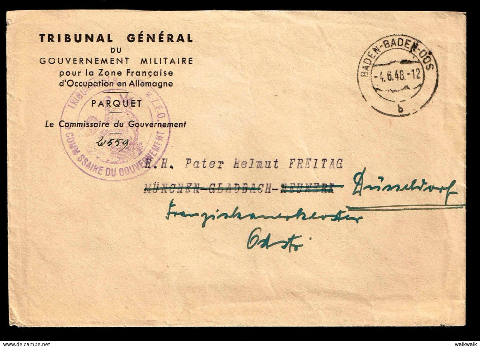 382/ Dienstpost Französische Besatzung - Tribunal General Du Gouvernement Militaire, Baden-Baden - Altri & Non Classificati