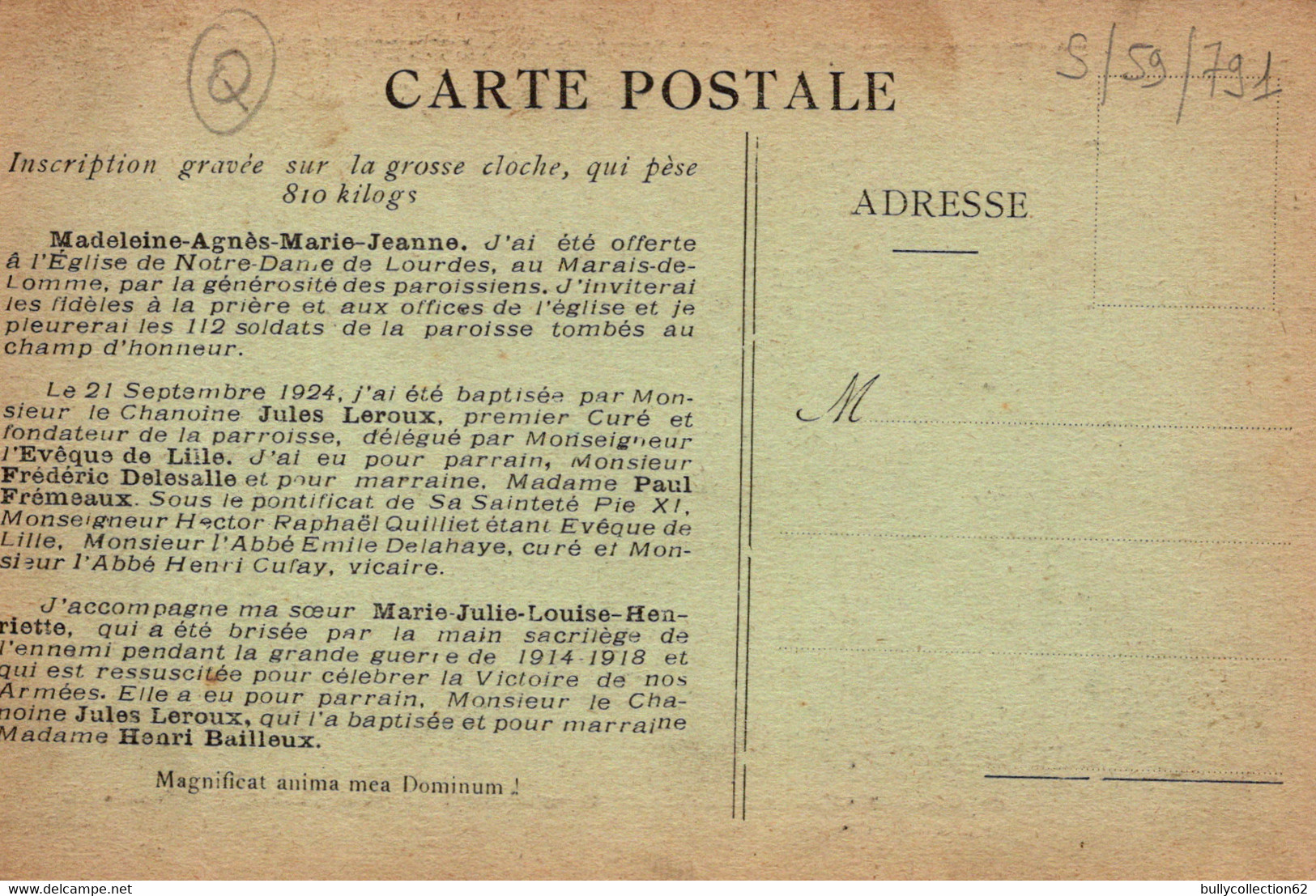 CPA - SELECTION - LE MARAIS DE LOMME - Bénédiction Des Cloches Le 21 Septembre 1924 - Lomme