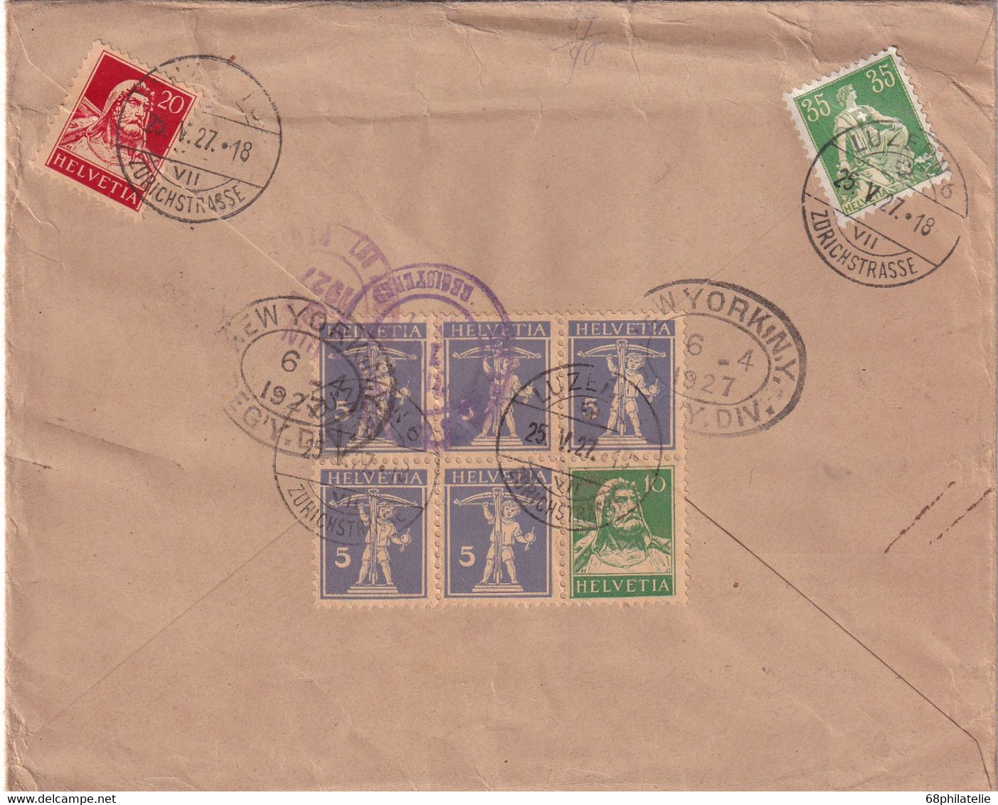 SUISSE 1927 LETTRE RECOMMANDEE DE ZURICH AVEC CACHETY ARRIVEE LOS ANGELES - Other & Unclassified