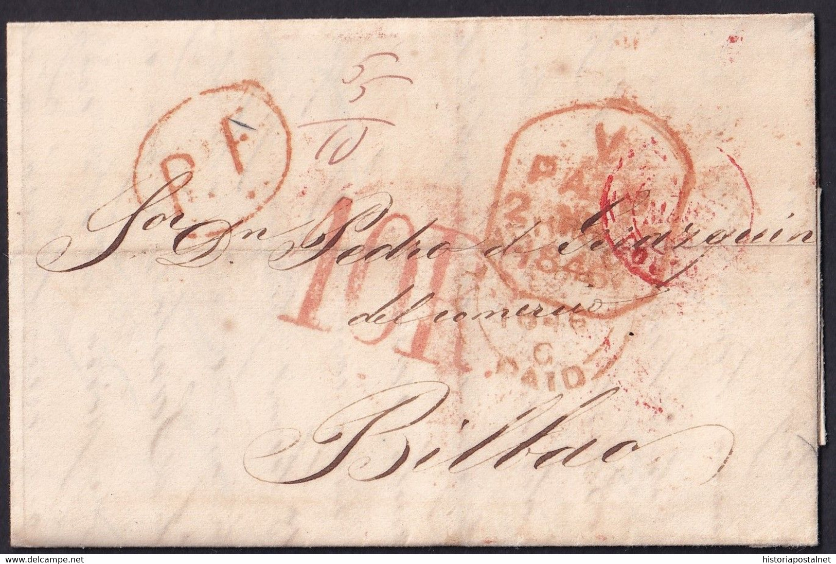 1846. LIVERPOOL A BILBAO. LIVERPOOL/PAID Y MARCA OCTOGONAL. 10R REALES LLEGADA. TRÁNSITO BAYONA Y FECHADOR. INTERESANTE. - ...-1840 Préphilatélie