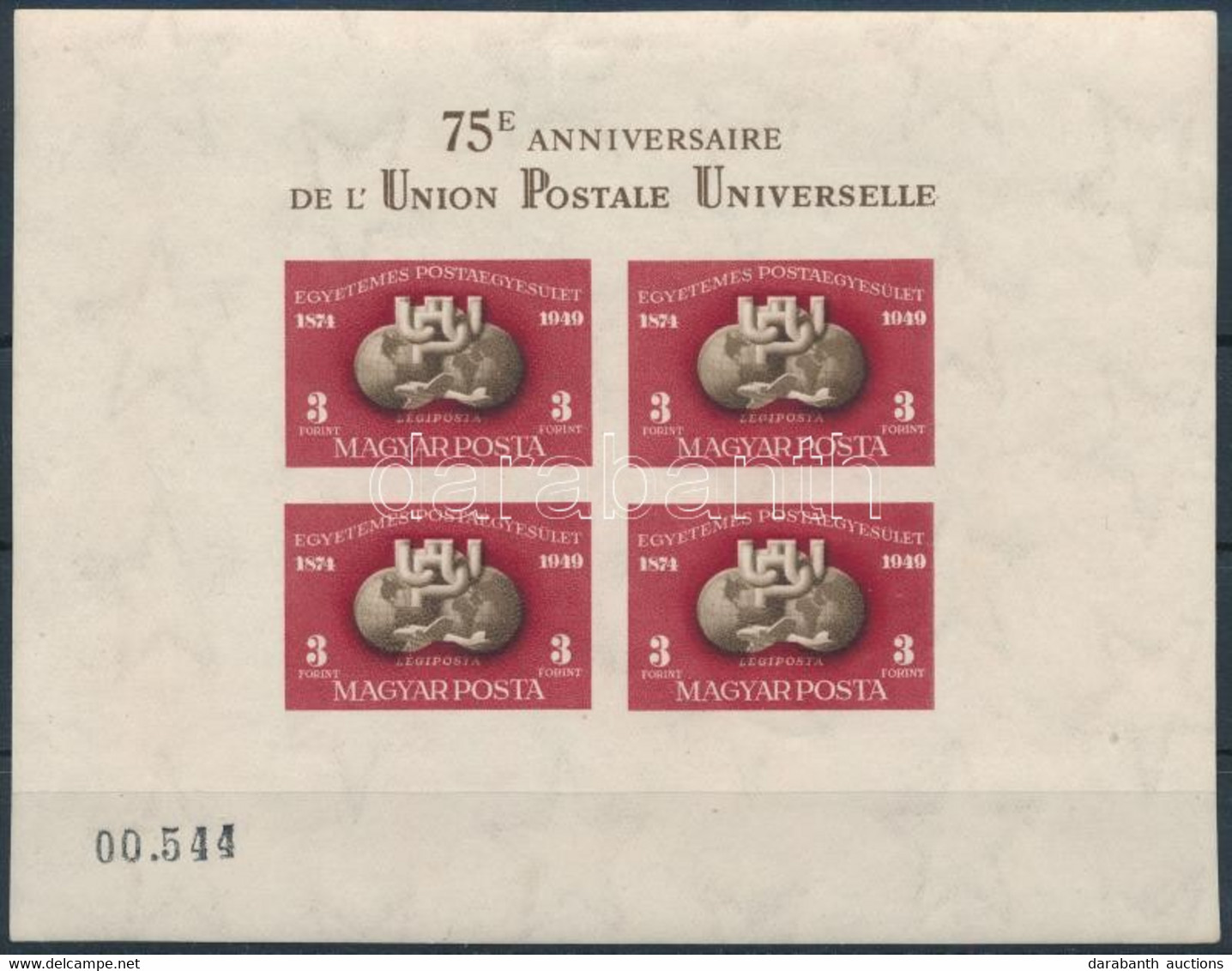 ** 1950 UPU Blokk Vágott (160.000) (pici Ránc / Small Crease) - Sonstige & Ohne Zuordnung