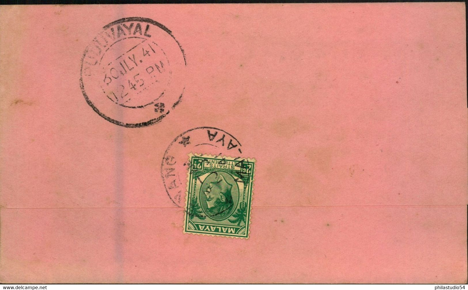 1941, 2 C. Printed Matter From PENANG With Censor To PUduvayal; S. India - Federated Malay States